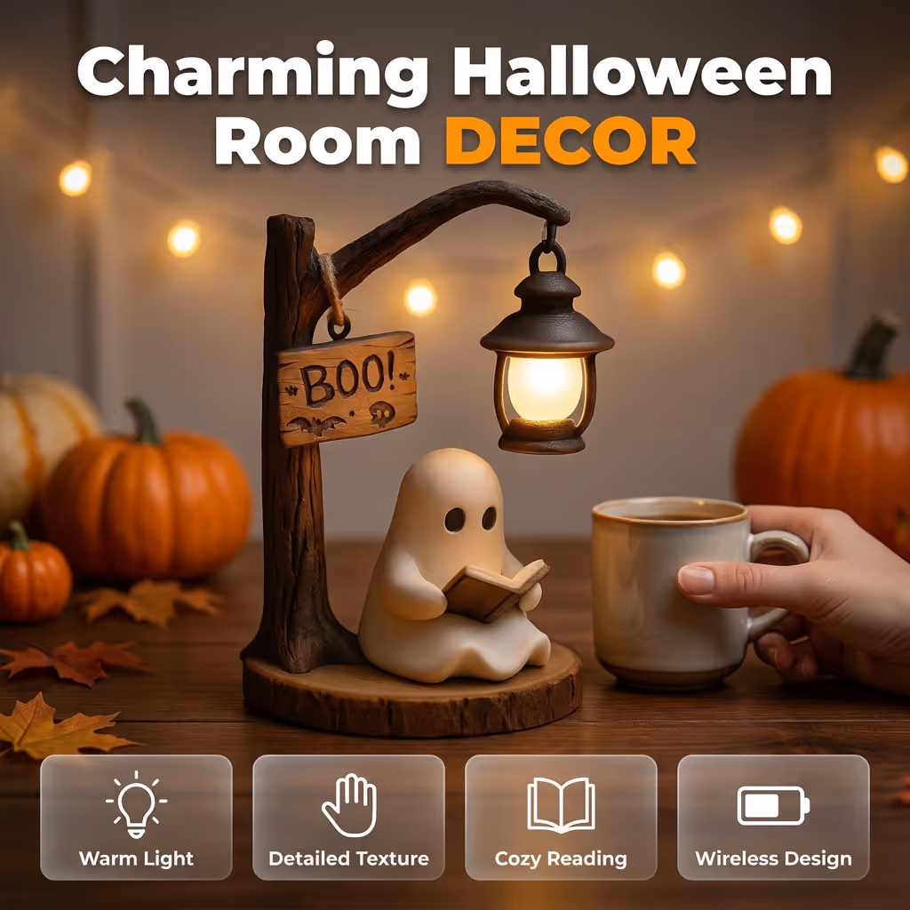 Reading Ghost LED Tree Light – Cosy Halloween Desk Decor